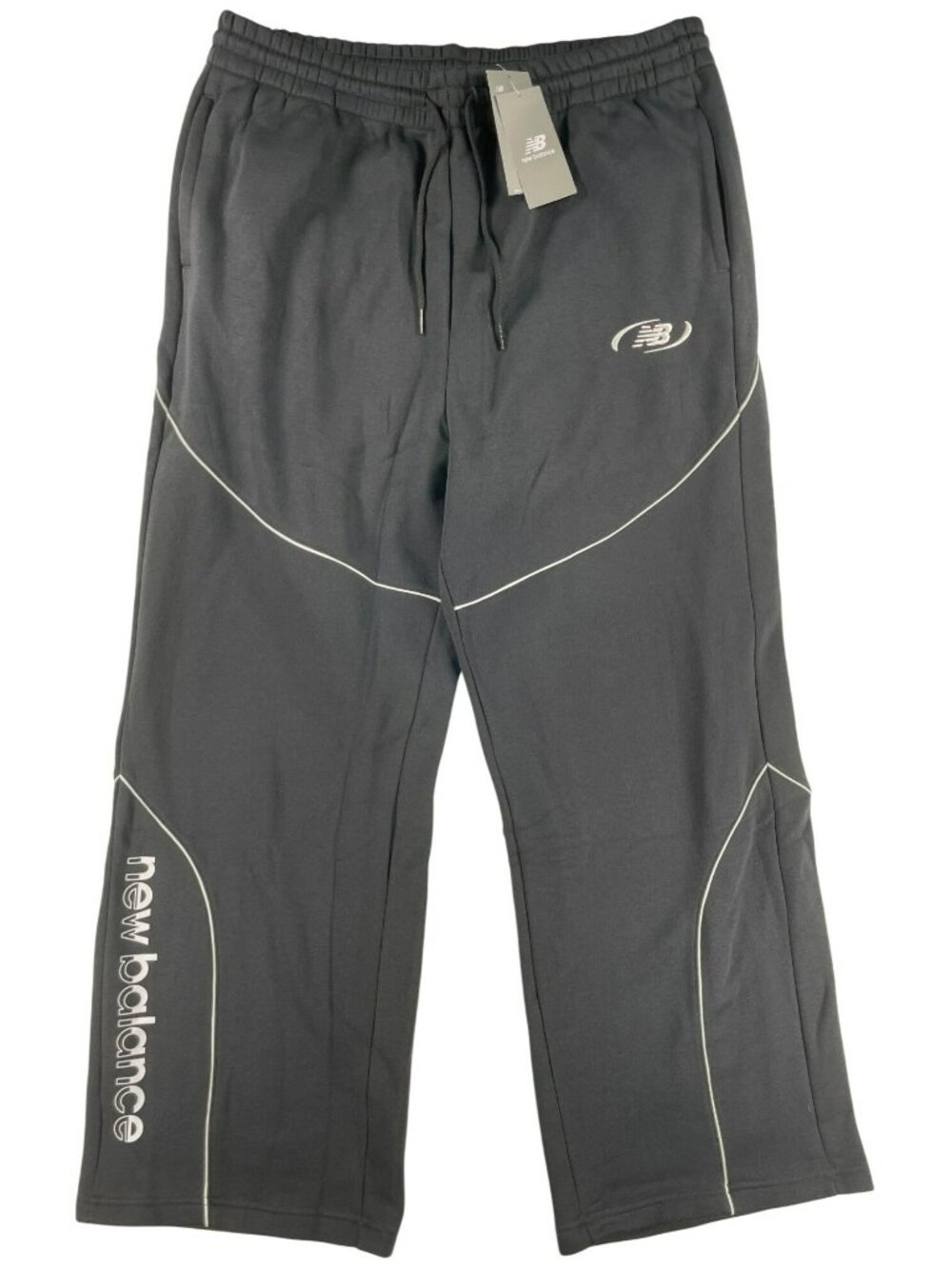 New Balance Trackside Fleece Sweatpants Relaxed Fit Caviar White Piping Men's XL